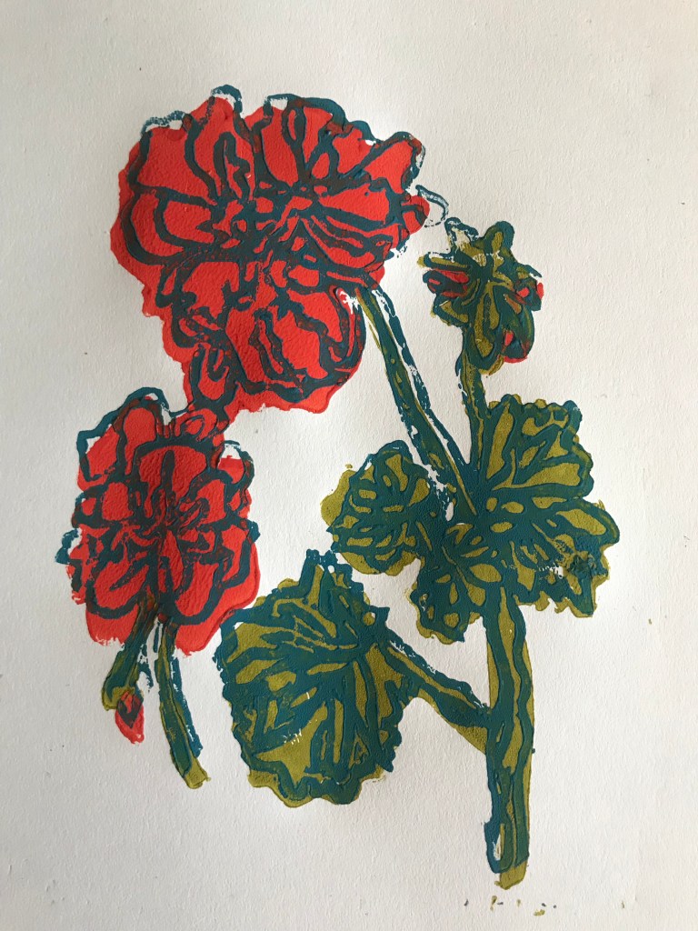 Pelargon
Linoleumtryck 3 färger